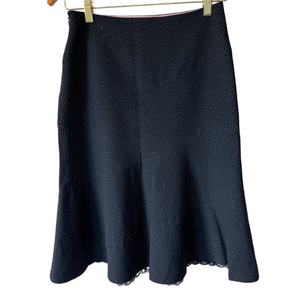 Anthropologie Elevenses Navy Geometric Patterned Skirt Lined Lace Trim Romantic - Picture 2 of 13